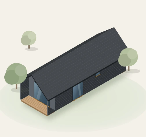 Render del kit de vivienda Cumbre de 40 m² en Steel Framing