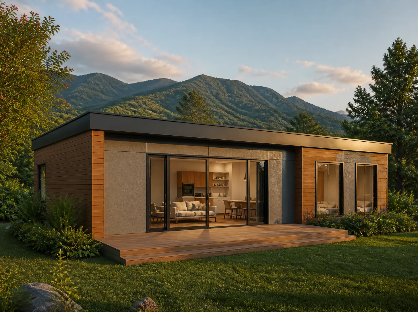 Render del kit de vivienda Horizonte de 65 m² en Steel Framing